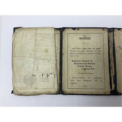 WWI pair of medals comprising British War Medal and Victory Medal awarded to 32682 Pte. W. Meadows W. Rid. R. in issue box; WWI pair of medals comprising 1914-15 Star and Victory Medal awarded to 3720 Pte. (later Cpl.) E. Petty W. York. R. with issue letter from Tank Corps; WWII group of five medals comprising 1939-45 War Medal, Defence Medal and 1939-45, Italy and Africa Stars; all with ribbons; and book of nineteen seaman's Certificates of Discharge to cook Charles Filburn 1893 - 1901 from various British ports