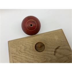 Raich Carter - early school cricket trophy of a cricket ball mounted on an oak base with white metal plaque inscribed 'Swan Cup Final/July 1927/Hendon v Jas.Wms.St/Scores/Hendon 189 for 2 wickets/Jas.Wms.St 55/Carter 111 runs (not out) Four wickets for 21 runs/Hendon School Souvenir/from his Head master G.F. Park' L20cm. Provenance: By direct descent from the family of Raich Carter having been consigned by his daughter Jane Carter.