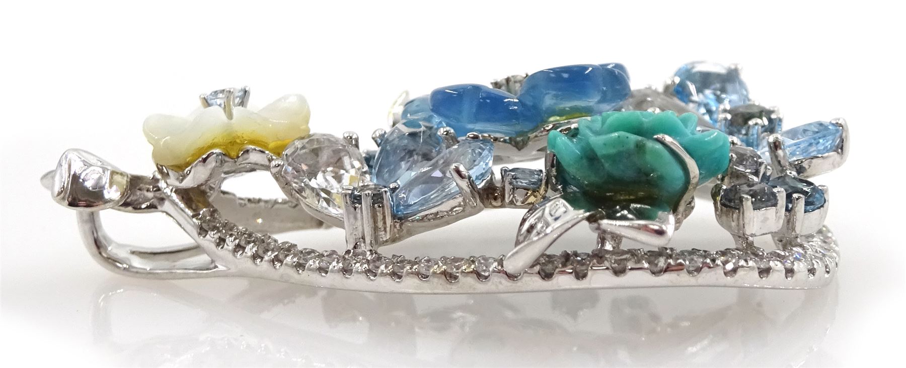 La Posy 18ct white gold diamond and stone set flower jewellery including matching ring, pendant and pair of earrings, stamped 750 La Posy 