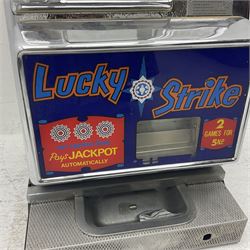 Aristocrat Nevada Lucky Strike one-armed bandit arcade machine, circa 1964, light-up display in aluminium and stainless steel case, with keys, H72cm 