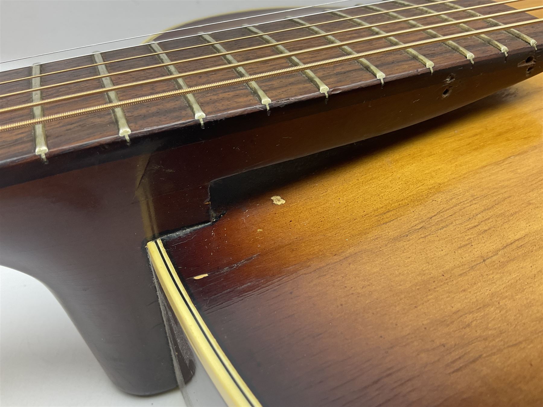 1958 Hofner Senator acoustic guitar with two-tone finish and Hofner label bearing serial no.5315, L104cm overall; in soft carrying case.