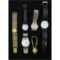 Hamilton Inches stainless steel wristwatch, with luminous dial on expanding strap, Cyma 9ct gold ladies wristwatch on gold-plated strap, Seiko stainless steel quartz and three other watches