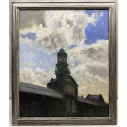 Neil Tyler (British 1945-): 'Station Clock Tower - Scarborough', oil on board signed, titled verso 59cm x 49cm
