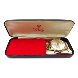  Verity 9ct gold 25 jewels automatic incabloc wristwatch, with date aperture, London 1974, on gold bracelet, hallmarked 9ct, boxed   