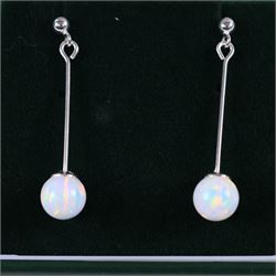 Pair of silver opal pendant earrings, L3.5cm, boxed
