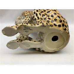 Ronzan fireside model of a cheetah, with painted mark beneath, H45cm 