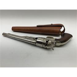 Colt model 1860 .44 calibre six-shot percussion army revolver with stepped cylinder, the 20.5cm barrel inscribed 'Address Col Saml Colt New York US America' with under barrel rammer, all parts with matching serial no.77902, traces of plating to brass trigger guard, two-piece walnut grips L37cm; with modern brass bullet maker and leather holster