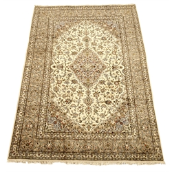 Persian Kashan rug, ivory ground with trailing foliage design, stylised flower heads, repeating guarded border, 360cm x 250cm  