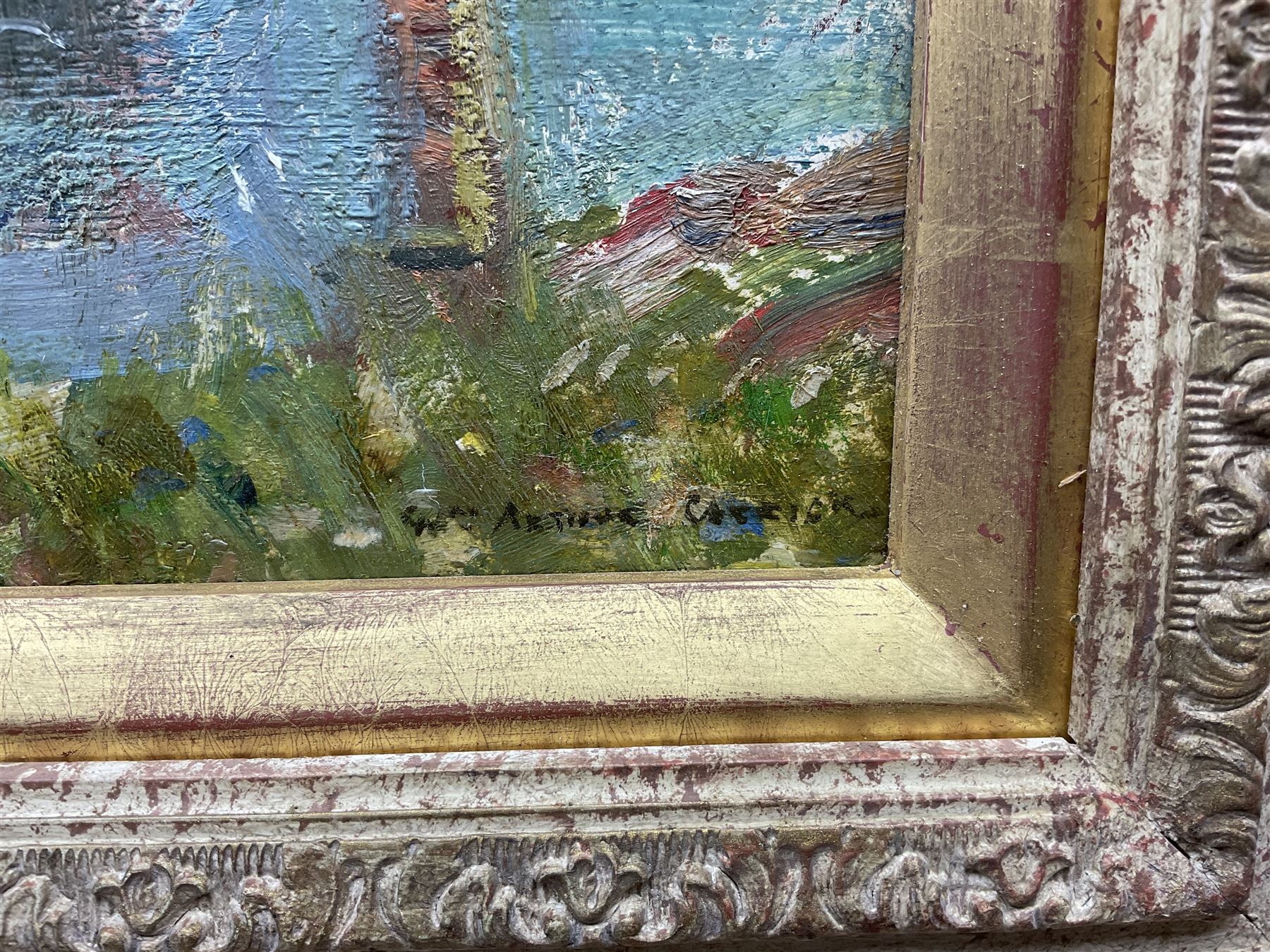 William Arthur Laurie Carrick (Scottish 1879-1964): View over Stonehaven Harbour, oil on board signed 34cm x 55cm