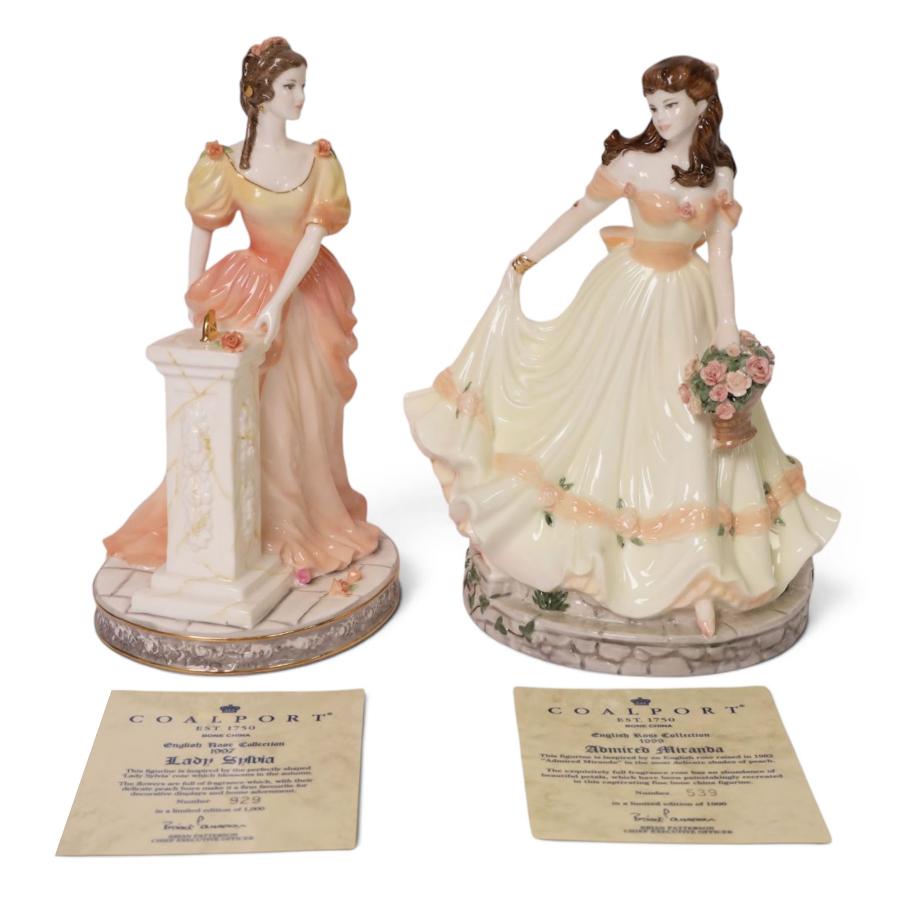 Two Coalport figures from the English Rose Collection, 1999 Admired Miranda 539/1000 and 1997 Lady Sylvia 929/1000, both with certificate