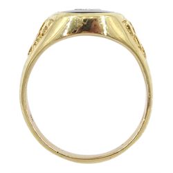 9ct gold black onyx and diamond signet ring, hallmarked