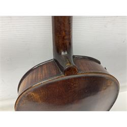 German trade violin c1900 stamped PAGANINI with 35.5cm two-piece maple back and ribs and spruce top L58.5cm overall; in carrying case; and another German trade violin for spares or repair; in carrying case (2)