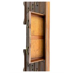 Edwardian mahogany twin pedestal desk, rectangular burgundy leather top moulded edge, over three short drawers with brass swan neck handles, over twin pedestals with graduating drawers supported on bracket feet