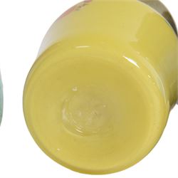 Strathearn glass vase, decorated with multiple swirls against a yellow ground, together with Rudolf Schrötter, blue glass Bullet vase and two other vases 