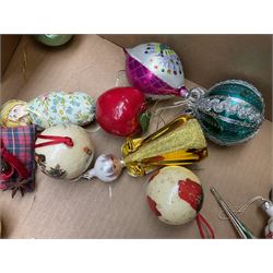 Collection of Christmas tree baubles and decorations, to include a number of vintage examples, together with a selection of assorted glassware, including drinking glasses, etc., in two boxes 