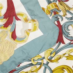 Hermes 'Le Mors A La Conetable' silk scarf, in the blue red and gold colourway, designed by Henri d'Origny, 88cm x 88cm
