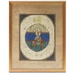 Four Mughal school watercolours, one pair depicting a couple upon thrones, an elephant procession and warriors in battle, largest 23cm x 38cm (4)