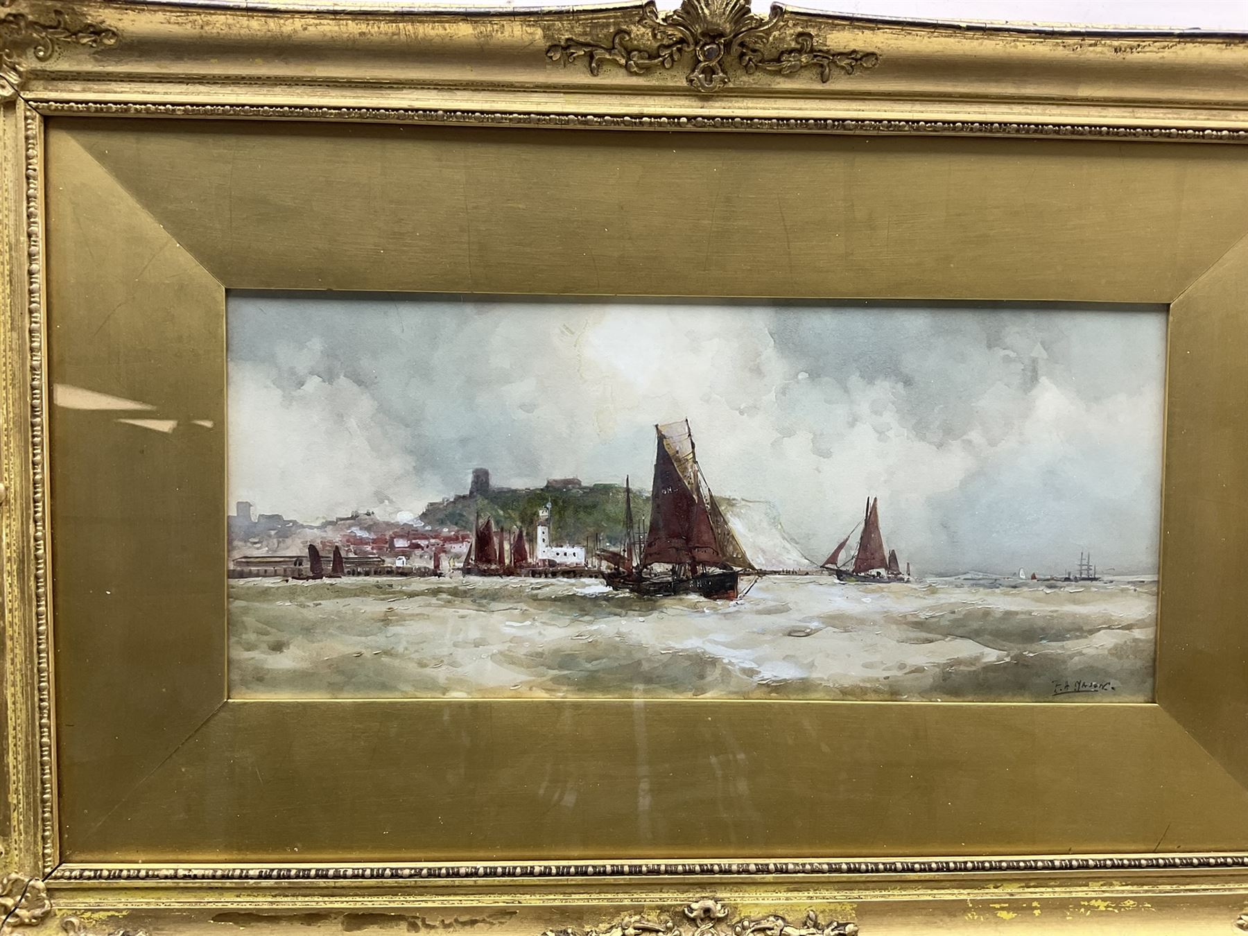 Frank Henry Mason (Staithes Group 1875-1965): 'Scarborough' and 'Rotterdam', pair watercolours signed, titled on original Hare & Whitley labels verso 14cm x 32cm (2)