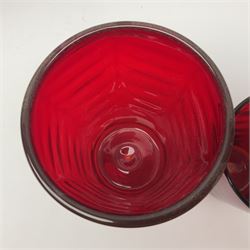 Marriott Powell for Whitefriars, Optic Wave red glass bucket vase, together with similar smaller example, tallest H20cm