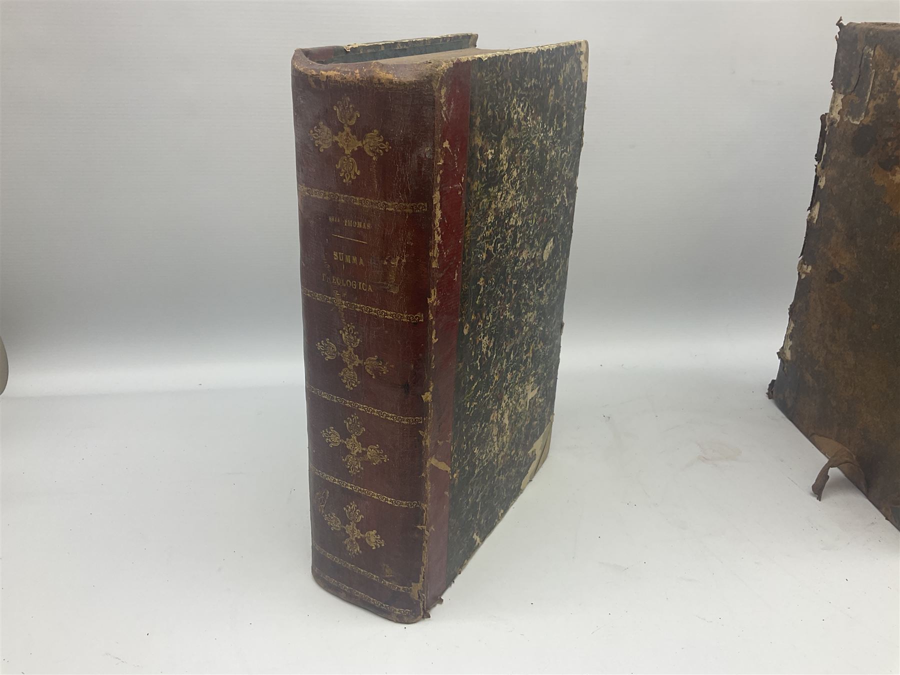 Sancti Gregorii Magni Papae Primi Opera , Sixti V Pont Max Iussu .... 1640 Paris. Two volumes in one with engraved galleon to each title page; R.P. Joan. Stephani Menochij Doctoris Theologi E Societate Jesu .... Editio Novissima .... Tomus Primus. 1683 Lugduni Francisci Comba; and two other similar leather bound folio volumes lacking title pages (4)