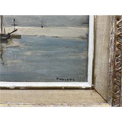 Paul Pouchol (French 1903-1964): 'Les Bateaux du Cinema', oil on canvas signed, titled on labels verso 23cm x 40cm 