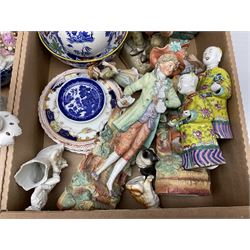 Collection of ceramics to include Royal Doulton Winston Churchill toby jug, Capodimonte style figures, novelty brandy decanter etc, in two boxes