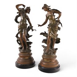 After Moreau, pair of spelter figures Les Bles and Nid de Mesanges