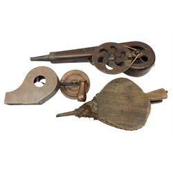 Three fireside bellows, including two mechanical examples, in one box 