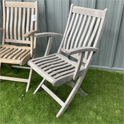 Set four teak slatted folding garden armchairs - THIS LOT IS TO BE COLLECTED BY APPOINTMENT FROM DUGGLEBY STORAGE, GREAT HILL, EASTFIELD, SCARBOROUGH, YO11 3TX