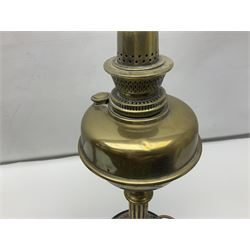 Brass table lamp in the form of a Corinthian column, together with a converted oil lamp, tallest without lightbulb H50cm