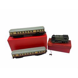 Trix Twin - three-rail Trix Express Germany two-car set No.20058 with lights in modern collector's box; and 0-4-0 Tank locomotive No.1923 in Southern lined green in plain red box (2)