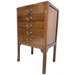 Edwardian mahogany five-drawer music cabinet, moulded top over five drawers with fall fronts, on chamfered square supports 