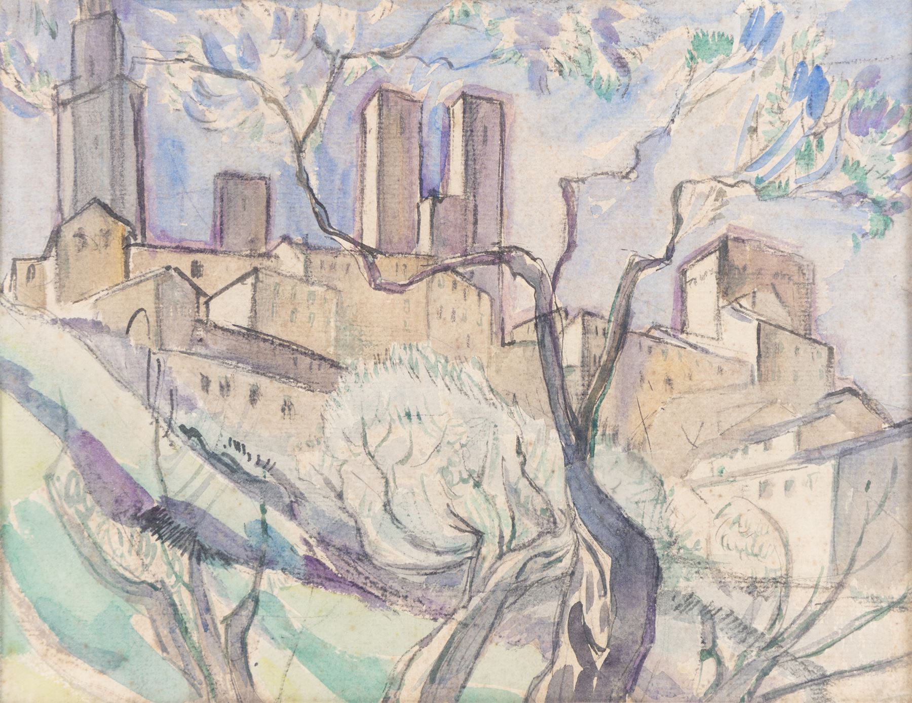 Elsie Marian Henderson, Baroness de Coudenhove (British 1880-1967): The Towers of San Gimignano - Italy, watercolour unsigned 20cm x 26cm 