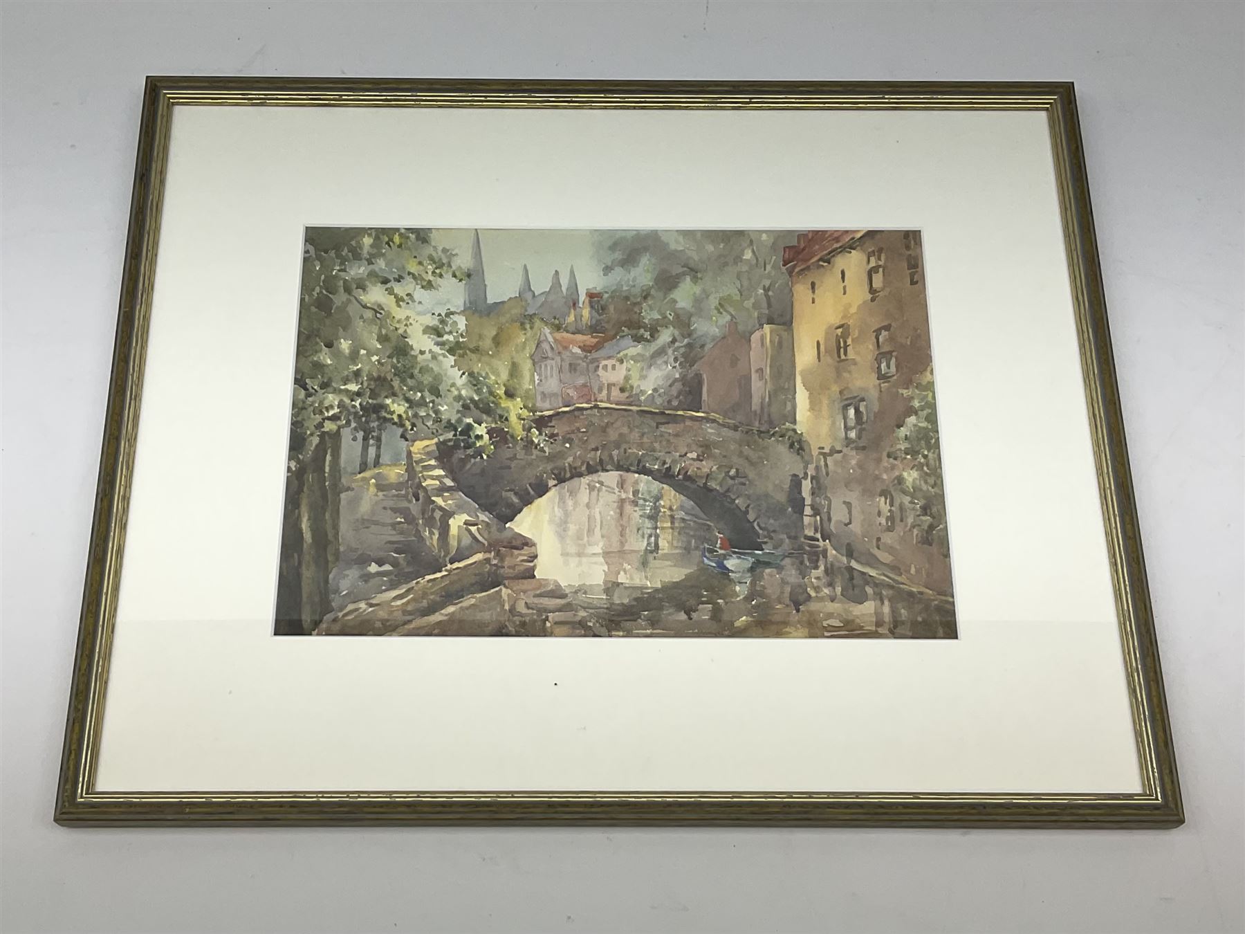English School (20th century): Rowing Boat and Bridge, watercolour unsigned 24cm x 33cm