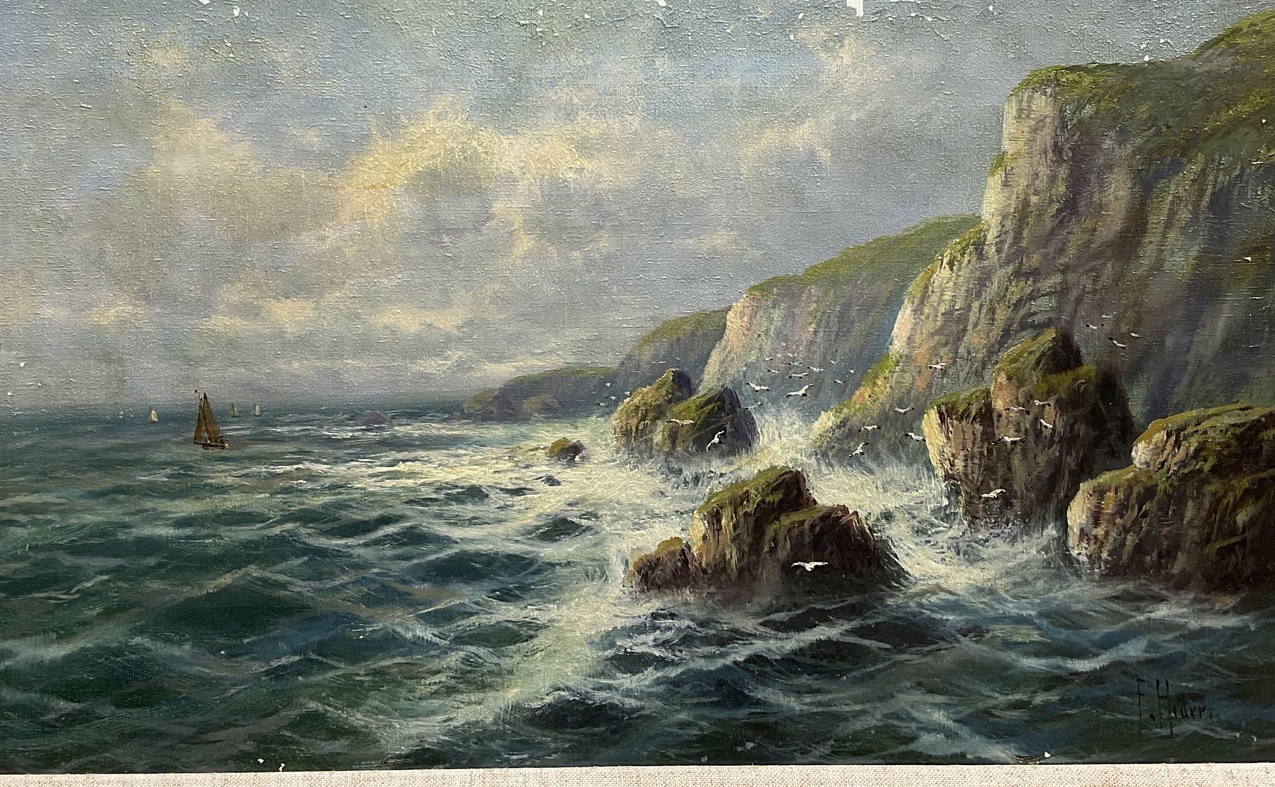 Frank Hider (British 1861-1933): 'High Tide on the Sussex Coast' and 'Near Ilfracombe', pair oils on canvas signed, titled verso 30cm x 48cm (2)