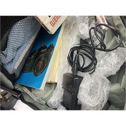 Four camera bodies, to include, Ricoh KR-10 serial no. 38826, Pentax MZ-M serial no. 4185969 with 'SMC Pentax- M 1:3.5 28mm' lens, Canon EOS500 serial no. 080927, with 'Sigma Zoom 100-300mm 1:4.5-6.7 DL'  lens etc, with other camera lenses and equipment 