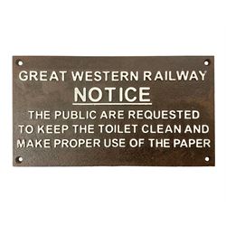 Western Railway Notice type cast iron sign, L30cm THIS LOT IS TO BE COLLECTED BY APPOINTMENT FROM DUGGLEBY STORAGE, GREAT HILL, EASTFIELD, SCARBOROUGH, YO11 3TX