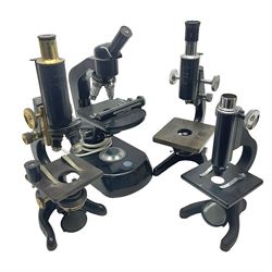 Four microscopes, comprising Watson Service 3 no 138681, Beck London model 10 no 33763, Watson Barnet Service no 128575 and Watson Service