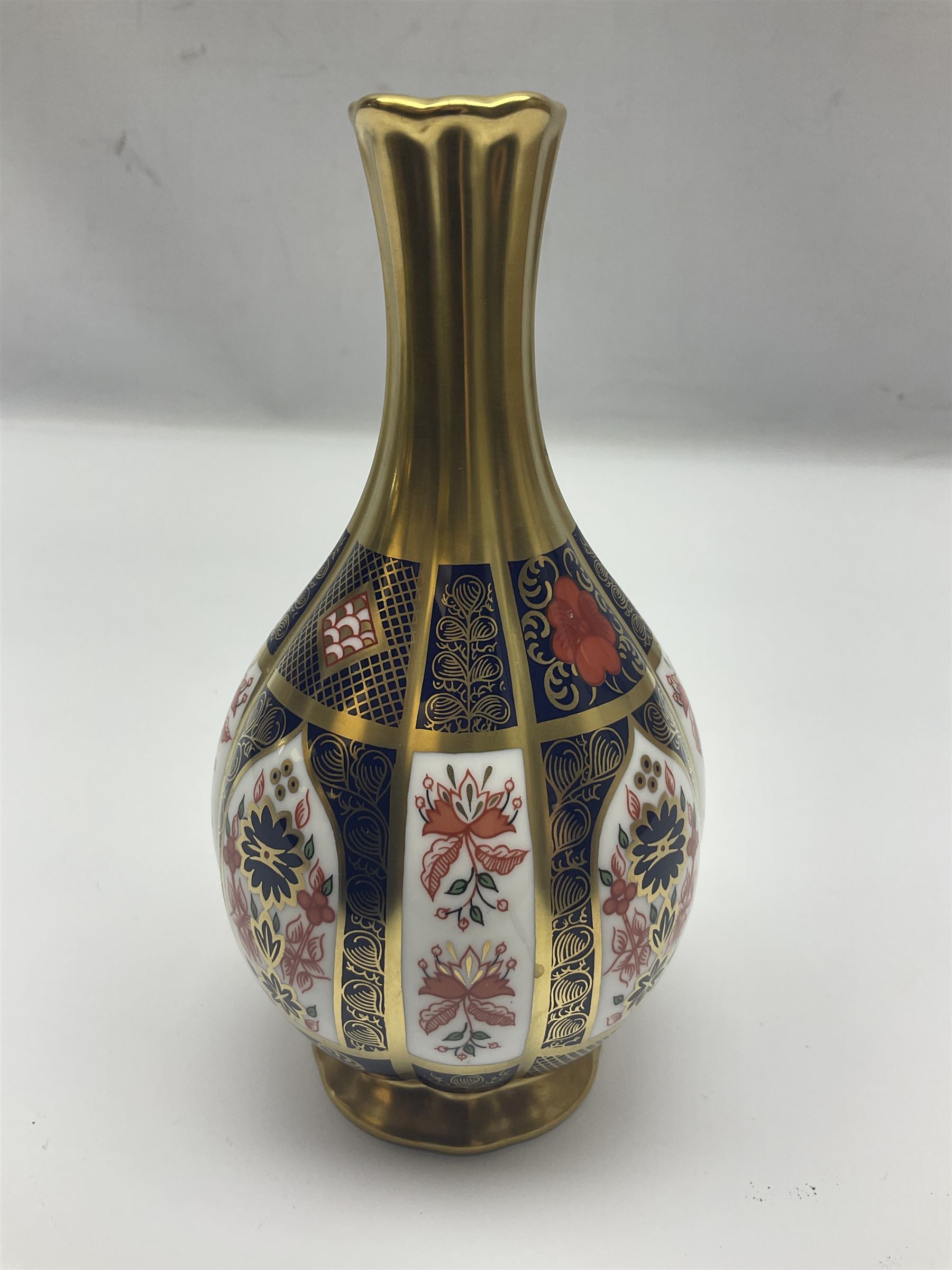 Royal Crown Derby Old Imari pattern vase, together with matching lighter and trinket box, all with printed marks beneath, vase H18cm