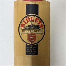 Cricket memorabilia: signed cricket bat from John Childs Benefit year 1994, and two framed England cricket shirts both with signatures, largest frame H95cm