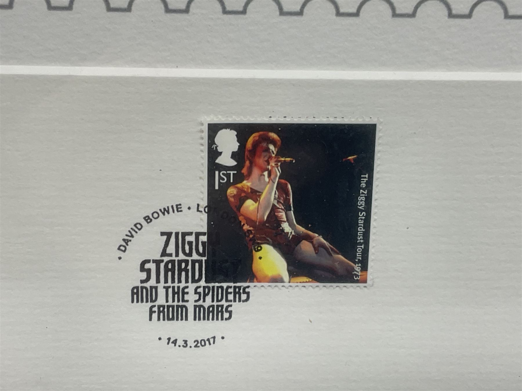Set of four Royal Mail David Bowie limited edition album stamp prints, comprising Heroes, Ziggy Stardust Tour, Hunky Dory and Let's Dance, all framed and in original packaging, H43cm W43cm
