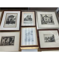 Collection of etchings, artists including Herbert Gordon Warlow, Henry Percy Huggill, David Robertson, Eliab George Earthrowl, Kevin Brown, Geoffrey Heath Wedgwood, Louis Conrad Rosenberg, Frank Brangwyn, Martin Hardie, John Shapland, Oliver Hall, Sydney Mackenzie Litten, Percy Lancaster, Willie Rawson, etc (18)