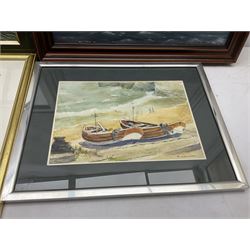 Barry Claughton (20th century): Cobbles at North Landing Flamborough, watercolour signed 23cm x 33cm; Landing the Catch, 19th/20th Century watercolour unsigned 28cm 39cm; Outward Bound, watercolour signed by S Barnes Robson 29cm x 37cm; Les Pearce (20th century): Thames Sailing Barge Race, oil on board signed  39cm x 49cm (4)