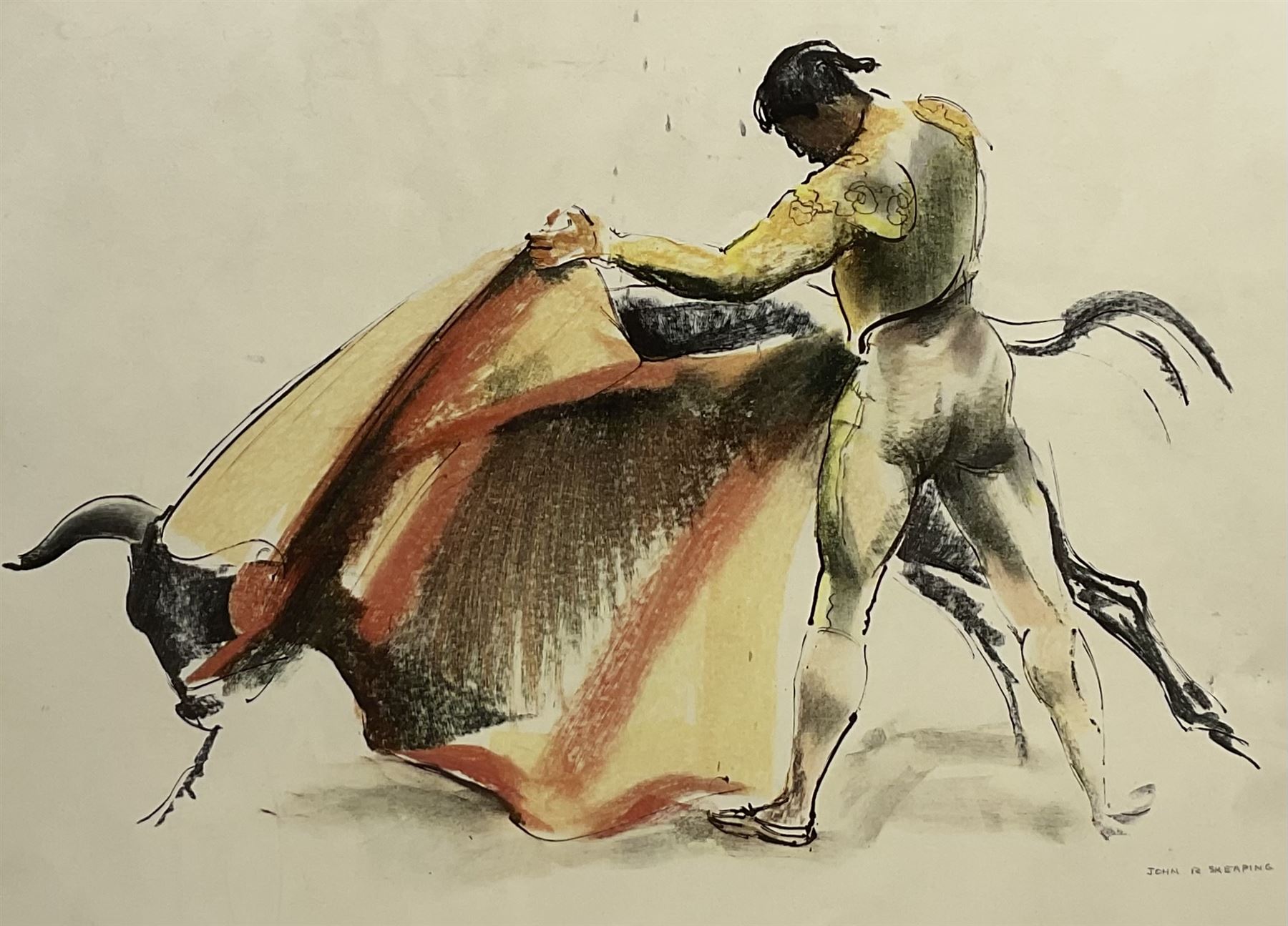 John Rattenbury Skeaping RA (British 1901-1980): 'Matador and Bull', colour lithograph signed in pencil 38cm x 50cm (unframed)