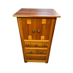 Cherry wood cabinet, fitted with double cupboard over two short and two long drawers, with faux drawer facias
