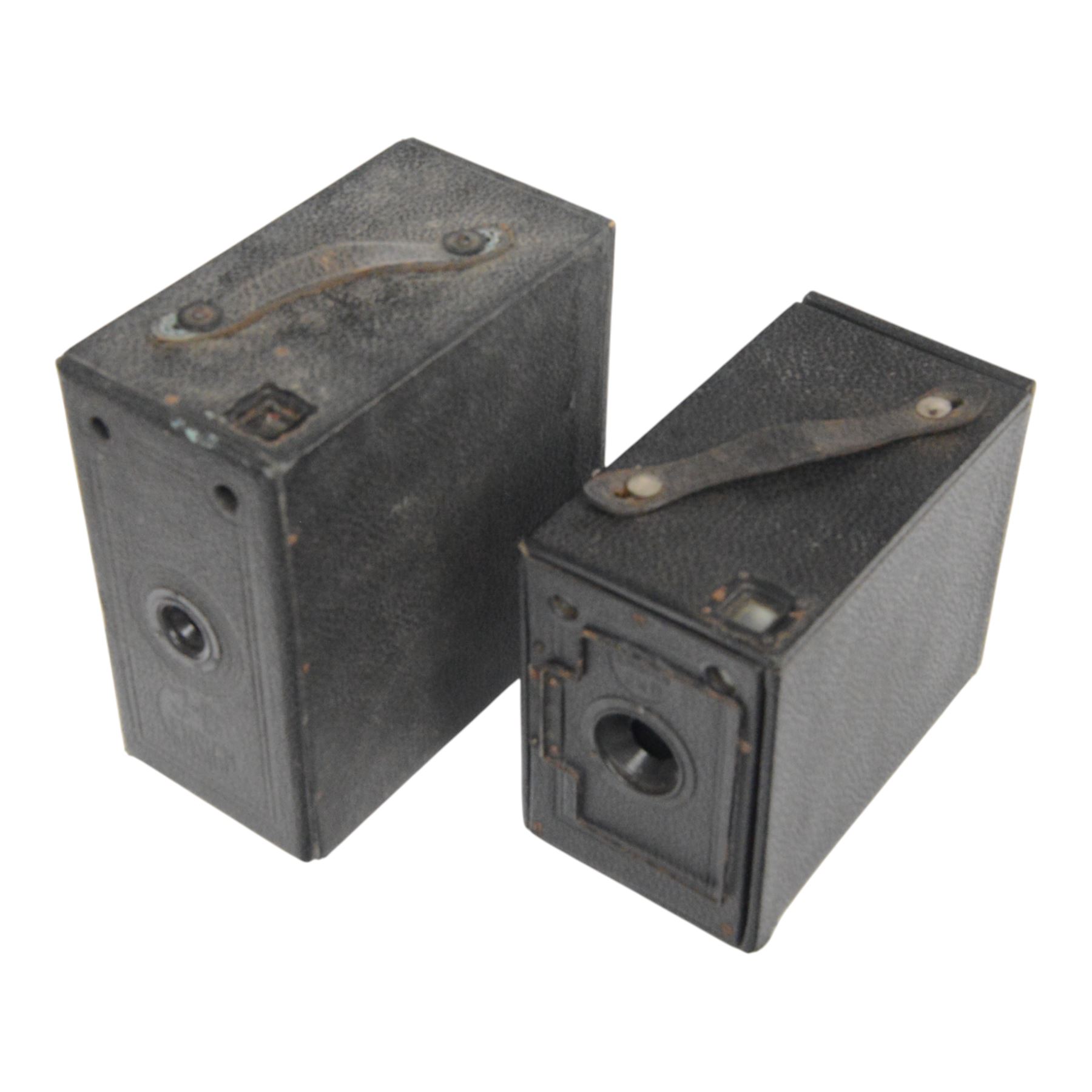 Four Ensign cameras, including Ful-Vue, J-B box camera, All Distance Twenty box camera and 2 1/4 B box camera