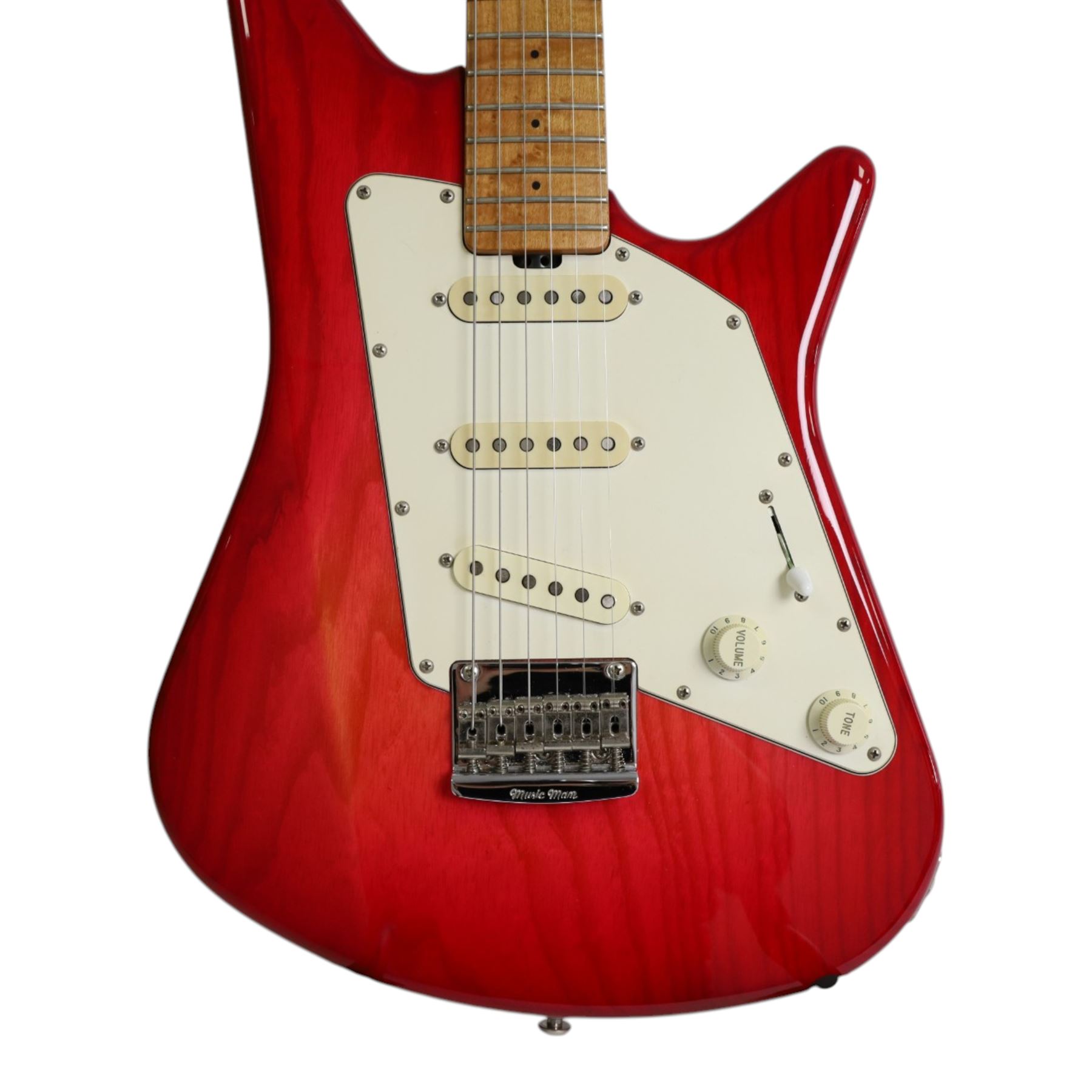 Ernie Ball Music Man Albert Lee signature guitar in pink burst finish, circa 1993, serial no. 94557, L92cm, in fitted hard case