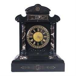 John Cundill Arundel of York eight-day marble-cased mantle clock, with black slate dial an...