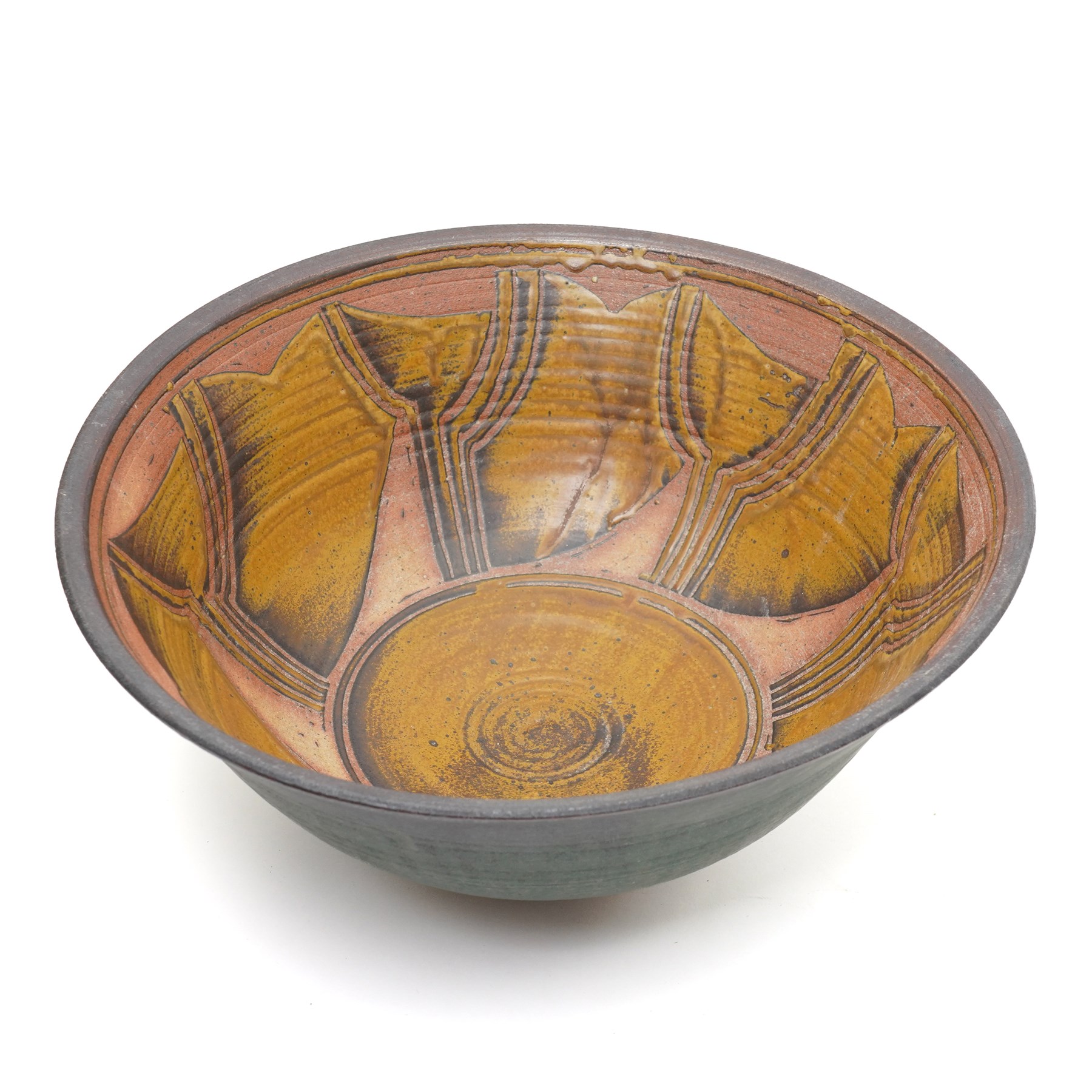 Eric and Meira Stockl of Helyg pottery, Addingham - two studio pottery bowls, larger D40cm (2)