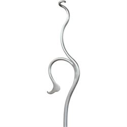 And So To Bed - 'Squigalina' silvered metal framed 5ft king size four poster bed, the tubular chrome posters in scrolling foliate form, over a shaped and scroll-topped metal spindle headboard and footboard